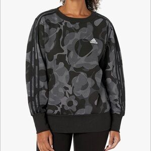 Adidas Floral Graphic 3-Stripes Fleece Sweatshirt – Size S